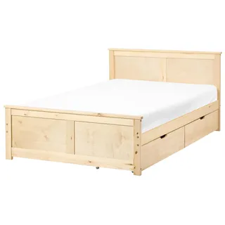 BELIANI Bett mit 2 Schubladen Hellbraun Kiefernholz 120 x 200 cm mit Stauraum Kopfteil Lattenrost Skandinavischer Stil Holzbett Stauraumbett - Braun