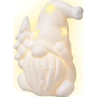 OBI LED Figur Wichtel Keramik Weiß Warmweiß Batterie