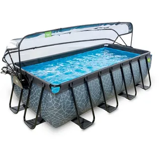 EXIT TOYS EXIT Stone Pool 400 x 200 x 100 cm inkl. Sandfilteranlage, Filterpumpe, Poolleiter, Reparaturset, Abdeckung