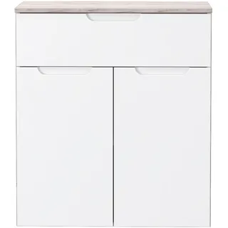 Forte Moreno Kommode 70, Moderne Kommode mit 2 Türen und 1 Schublade, Schlaf-/Wohnzimmer, Flur, Holzwerkstoff, Weiß, 70 cm breit x 80,1 cm hoch x 34,1 cm tief