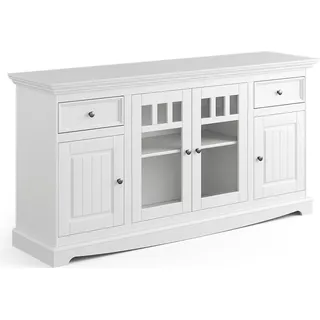 Sideboard 167cm mit Glastüren, Massivholz in weiß BORMIO-163 - Weiß