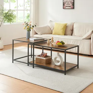 Satztisch 'Kurghore' 2-tlg. mit Stahlgestell Schwarz / Eichenoptik, dunkel - Dunkelbraun