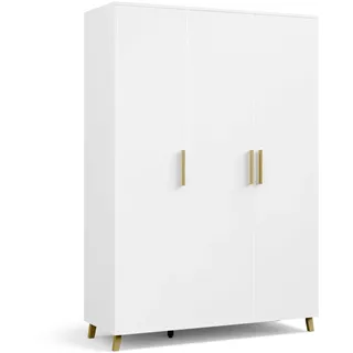 Rauch Möbel Shinjo Kleiderschrank, Garderobe für Schlafzimmer, Kinderzimmer, Babyzimmer, 3-türig mit Griffen und Füßen aus Massivholz, Farbe weiß 140x203x53cm
