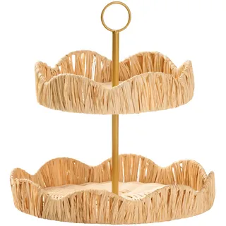 Ambia Home Etagere , Holz , Rattan , vollmassiv , Uni , rund , 29.5x30 cm , Lfgb , Tragegriff , Geschirr, Tischkultur & Serviergeschirr, Etageren