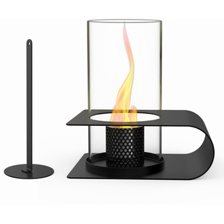 Onlyfire Tischkamin Bioethanol für Indoor/Outdoor, Tischfeuer mit Flammenlöscher, Sicherheitsglas und Edelstahl Brenner, Bio Ethanol Tisch-Kamin, 50-60 min Brenndauer