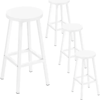 Klihome Barhocker rund, mit Metallgestell, Fußstütze, für Bar Kücheninsel Esszimmer, Weiß - Weiß