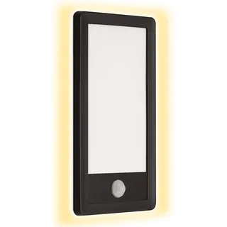 TELEFUNKEN - LED Außenwandleuchte, Außenwandlampe inkl. Bewegungsmelder, inkl. Dämmerungssensor, Backlight Effekt, 16 Watt, 2.000 Lumen, IP44, Rechteckig, Weiß/Schwarz, 280x150x45mm (LxBxH) 313905TF