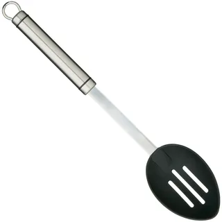 KitchenCraft Professional Schaumlöffel mit antihaftbeschichteten Nylonkopf, Edelstahl, 35 cm, Silber/Schwarz