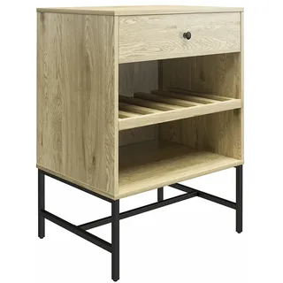 DHP Furniture Tamlin Getränkeschrank Leinsamen-Eicheoptik, 59 x 43 x 82 cm, Barschrank mit Schublade und wendbarem Weinregal, Getränkeschrank im modernen Industrial-Design