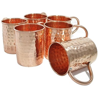 Zap impex Moscow Mule Kupferbecher – Set mit 6 – 100% handgefertigte, lebensmittelechte Becher aus reinem massivem Kupfer mit Rohrgriff – 16 oz hochwertiges Cocktail-Kupferglas