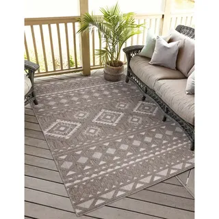 Carpet City "In-& Outdoorteppich Santorini 435, 3D-Effekt, Boho-Look", rechteckig 5 mm Höhe Wetterfest & UV-beständig für Terrasse, Balkon, Küche, Flur,