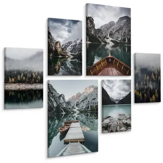 Muralo Leinwandbilder 6-er Set Berglandschaften , Textil , Landschaft/Berg, Baum/Pflanze/Natur , Rechteckig , 90x80 cm , Bilder & Rahmen, Bilder