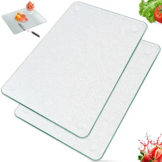 2 Stück Glasschneidebrett, 30 x 20 cm Gehärtetem Schneidebrett, Schneidebrett Glas mit rutschfesten Silikonfüßen, hitzebeständiges Glasbrett ist perfekt für die Küche