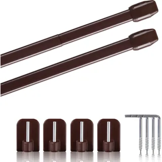 Vitragestangen Braun 40-60 cm ausziehbar (2er-Pack), Scheibenstange mit Selbstklebehaken und Schraubhaken, für Küchen- & Bistrogardinen - Braun