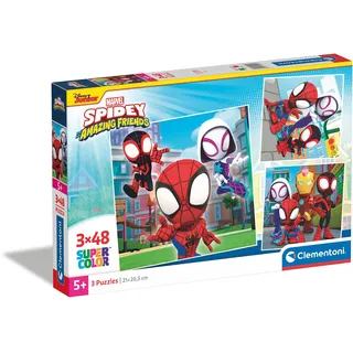 Clementoni - 25294 - Supercolor Puzzle - Marvel Spidey and His Amazing Friends - 3 Puzzle mit 48 Teile Ab 5 Jahren, Buntes Kinderpuzzle Mit Besonderer Leuchtkraft & Farbintensität