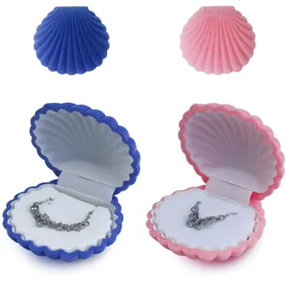 AdiStylinno 2 Pack Schmuckkästchen, Mini Reise Schmuckaufbewahrung für Halsketten, Tragbare Ohrring Schmuckbox, Mode Shell Muster Hochzeit Ring Schmuck Geschenkbox Niedlich Schmuckkasten (Rosa+Blau)