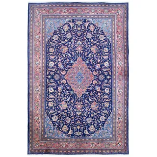 morgenland Wollteppich »Sarough Medaillon Blu 282 x 195 cm«, rechteckig, 10 mm Höhe, Unikat mit Zertifikat, blau