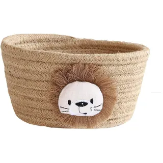 Duories Gewebter Aufbewahrungskorb Korb Kleine Süße Aufbewahrungsbox Baumwollseil Geflochten Spielzeug Körbe Aufbewahrung Regalkorb für Mehrzweck Behälter Home Office Desktop Organizer Deko,Jute Löwe