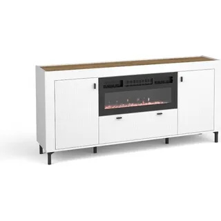 BETTSO Weiße Kommode mit elektrischem Kamin LED-Einsatz MOSSA - Weiß