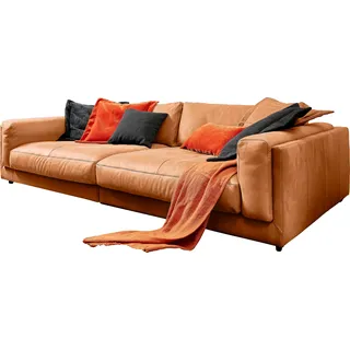 Candy 3C CANDY "Karalis" Sofas Gr. B/H/T: 294 cm x 85 cm x 150 cm, Anilinleder, braun (cognac) Leder-Einzelsofas auch in Cord-Bezug, lose Kissen, loungige Bequemlichkeit