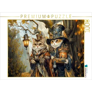 CALVENDO Puzzle Zwei Katzen unter dem Märchenbaum im Steampunk | 1000 Teile Lege-Größe 64 x 48 cm Foto-Puzzle für glückliche Stunden