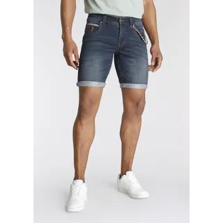 Jeansshorts BRUNO BANANI, Herren, Gr. 34, Länge 32, blau (dunkelblau us), Denim/Jeans, Obermaterial: 70% Baumwolle, 28% Polyester, 2% Elasthan, gerade kurz, Jeans Jeansshorts, bequemer Sitz, gerade Beinform, mit praktischen Taschen, Topseller