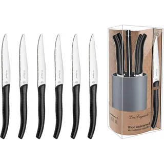 Amefa Steakmesser Set SKY LAG 6-teilig | Schwarz | 13/0 Klingenstahl hochglanzpoliert | Kunststoffgriff in Lederoptik | spülmaschinenfest | Besteck Schwarz | Grill zubehör | Küchenmesser scharf
