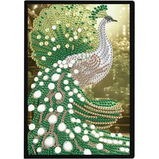 DCIDBEI Notizbuch mit Diamant Malerei Bilder A5 Blank Notizbücher Diamonds Geheimes Tagebuch für Mädchen Skizzenbuch für Erwachsene kreatives Geschenk Diamant Painting Notebook Pfau