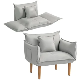 Homcom Sessel, Hellgrau Textil, 75x78x68 cm, Wohnzimmer, Sessel, Polstersessel