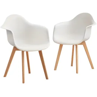 GrandCA Home 2er Set Esszimmersessel, Esszimmerstühle 2er-Set, Sesselstuhl, Geeignet für Schlafzimmer, Küche, Esszimmer, Büro, Kunststoffstuhl, Beine aus Massivholz(Weiß,2)