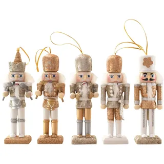 Mittokonnel 2025 Nussknacker Figur 5 Stücke Nussknacker Weihnachtsfiguren 13 cm Weihnachten Nussknacker Ornament,nussknacker tischdeko, Weihnachtsdekorationen(Weiß-Gold)