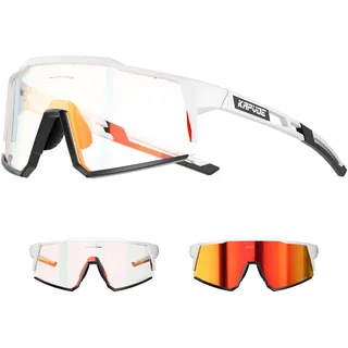 KAPVOE Photochromatische Selbsttönend Fahrradbrille TR90 Rahmen für Herren Damen Klar Sportsonnenbrille Sport Radfahren MTB Radbrille Sportbrille Fahren Baseball Laufen Rot Weiß 10