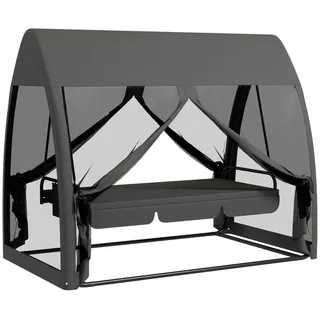 Outsunny Hollywoodschaukel 3-Sitzer mit Liegefunktion , Grau , Metall , 140x197x240 cm , Gartenmöbel, Gartenschaukeln, Hollywoodschaukeln