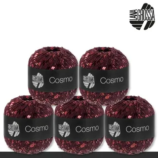 Lana Grossa 5 x 100 g Cosmo Pailettengarn Beilaufgarn Glitzergarn Effektgarn Stricken - 17 | Burgund