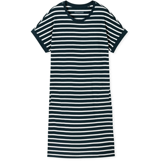 Nachthemd SCHIESSER "Casual Essentials", Damen, Gr. 36, N-Gr, blau (804, nachtblau), Single Jersey, Obermaterial: 100% Baumwolle, bequem knielang, Rundhals, Kleider Nachthemd, mit garngefärbten Streifen und sportlichen Taschen