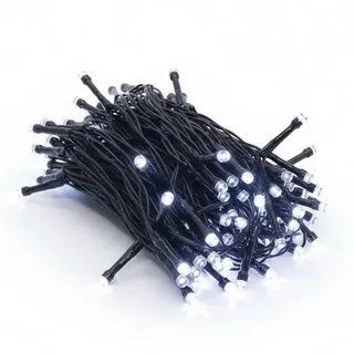 LED Außen Lichterkette kalt weiß - 7 m / 96 LED - Garten Weihnachten Winter Deko Beleuchtung Timer Batterie - Schwarz