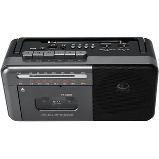 Lychee Tragbarer Kassettenrekorder, Vintage-Kassettenrekorder mit AM/FM/SW-Radio, eingebautem Lautsprecher, AC/DC/3.5mm Kopfhörerbuchse, Unterstützung TF-Karte/USB-Eingang (Grau)