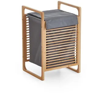 xonox.home – Wäschekorb 31,8 x 75,5 x 60,6 cm in grau – Badezimmer Wäschekorb mit hochklappbareren Deckel – Hochwertige Materialien – klassisch, modern, zeitlos, Basic, natürlich