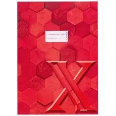 HERMA 20083 Heftumschlag A4 Karton Rot, veredelte Hefthülle mit Beschriftungsfeld aus stabilem & extra starkem Papier, Heftschoner mit Hexagon Muster Motiv für Schulhefte, farbig