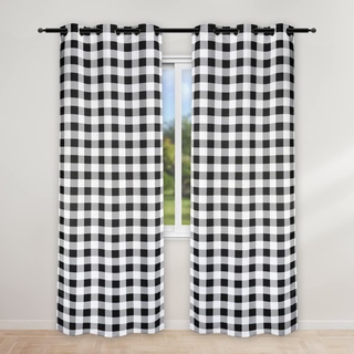 Simple Deluxe Buffalo Check Verdunkelungsvorhänge für Wohnzimmer, Schlafzimmer, Bauernhof-Stil, Raumverdunkelnd, wärmeisoliert, kariert, 94 cm B x 213 cm L, Schwarz und Weiß