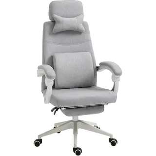 Bürostuhl, Gamingstuhl, Stuhl Mit Rollen, Ergonomisches Design, Polyester, Schaumstoff, Mehrschichtenplatte, Kunststoff, 62 X 68 X 117-127 Cm - Grau