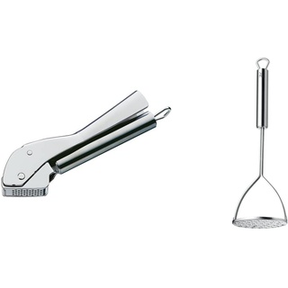 WMF Profi Plus Knoblauchpresse 17,5 cm, Cromargan Edelstahl teilmattiert, spülmaschinengeeignet & Profi Plus Kartoffelstampfer 28,5 cm, Cromargan Edelstahl teilmattiert, spülmaschinengeeignet