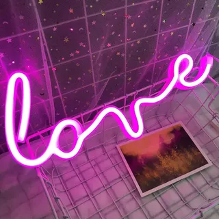 LED Neon Schild LOVE Herz Pink 35x13cm - Romantische Wanddeko - Dual USB oder Batteriebetrieb - Rosa