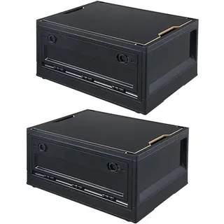 Opvouwbare Camping-Opbergdozen mit Rädern und Deckel, Set von 2 - Schwarz
