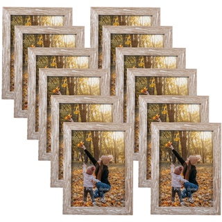 EXYGLO 12er Set Bilderrahmen 13x18 cm, Beige Fotorahmen Collage für 18x13 cm Fotos und Bilder, Natur Rahmen mit Plexiglas - Wand- oder Tischaufsteller