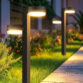 GEARLITE 4 Pack Solarlampen für Außen Garten, 2 in 1 Superhelle 3500K Warmweiß Solarleuchten für Außen mit 24 Led, Auto On/Off, IP65 Wasserdicht Solar Gartenleuchten für Weg Rasen Hof Terrasse Balkon
