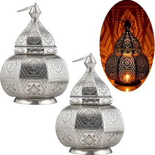2er Set Orientalische Laterne Lampe Nachttischlampe Mahana Silber - Silber