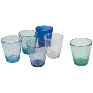 Villa D'Este Home Tivoli 5907746 Cancun/Marea Set 6 Wassergläser 330 ml aus mundgeblasenem Glas, Schattierungen von Blau