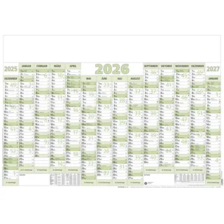 Zettler Plakatkalender 14 Mon Blauer Engel 80 stück plano 2026 – Wandkalender groß 88 x 63 cm, 14 Monate auf 1 Seite inkl. Dez. 2025 & Jan. 2027, Recyclingpapier, nachhaltig, Ferien, Arbeitstage