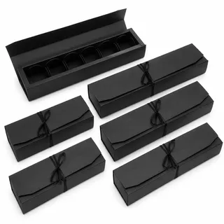 Garneck 6 Stück Schwarze Trüffelboxen mit 6 Fächern, Pralinenschachtel Geschenkbox für Schokolade, Bonbons, Trüffel und kleine Süßigkeiten, elegante Verpackungsbox mit Schleifenband, 24 × 5,5 × 3,5 cm